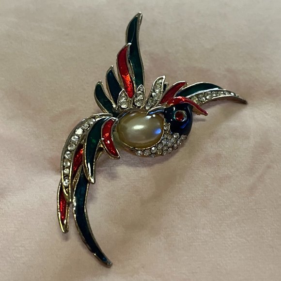 Source Unknown Jewelry Vintage Enamel Phoenix Brooch Pin With Pearl